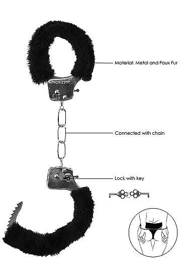 Ouch! Black &amp; White - Beginner&#39;s Furry Hand Cuffs With Quick-Release Button - Black