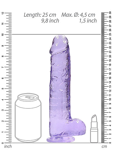 Realrock Crystal Clear - 9&quot; Realistic Dildo With Balls - Purple - K. P.