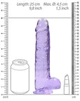 Realrock Crystal Clear - 9" Realistic Dildo With Balls - Purple
