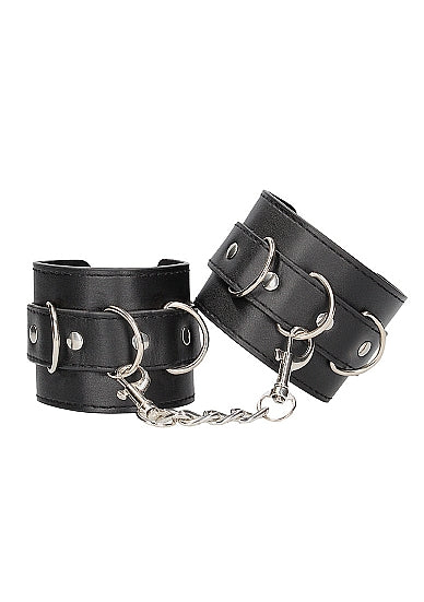 Ouch! Black &amp; White - Bonded Leather Hand or Ankle Cuffs With Adjustable Straps - Black - K. P.