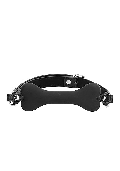 Ouch! Black & White - Silicone Bone Gag With Adjustable Bonded Leather Straps - Black - K. P.