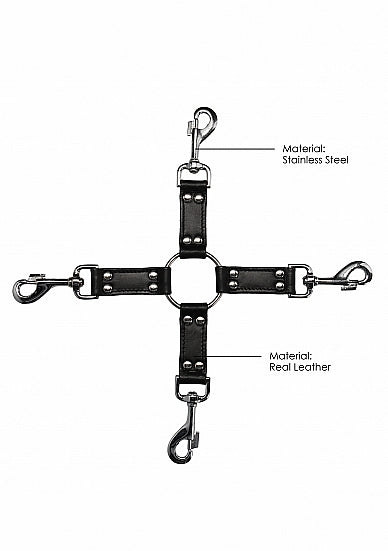 Ouch! - 4-way Leather Hogtie Cross - Black