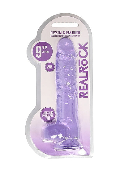 Realrock Crystal Clear - 9&quot; Realistic Dildo With Balls - Purple - K. P.