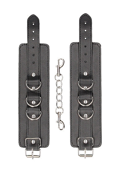 Ouch! Black &amp; White - Bonded Leather Hand or Ankle Cuffs With Adjustable Straps - Black - K. P.