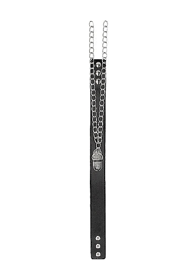 Ouch! - Bonded Leather Collar With Hand Cuffs With Adjustable Straps and Chain - Black - K. P.