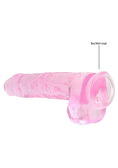 Realrock Crystal Clear - 9&quot; Realistic Dildo With Balls - Pink