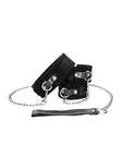 Ouch! Black & White - Velcro Collar With Leash And Hand Cuffs With Adjustable Straps - Black