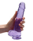 Realrock Crystal Clear - 9" Realistic Dildo With Balls - Purple