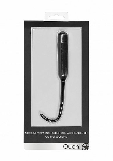 Ouch! - Silicone Vibrating Bullet Plug With Beaded Tip - Urethral Sounding - Black - K. P.