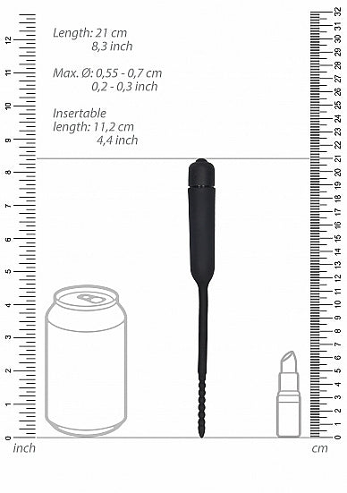 Ouch! - Silicone Vibrating Bullet Plug With Beaded Tip - Urethral Sounding - Black - K. P.