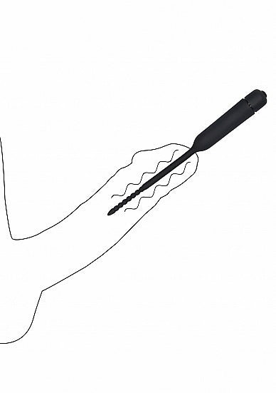 Ouch! - Silicone Vibrating Bullet Plug With Beaded Tip - Urethral Sounding - Black - K. P.