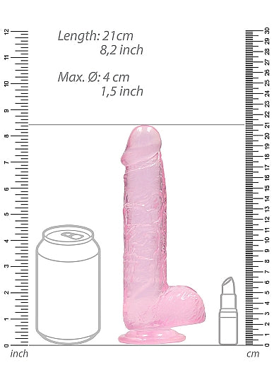 Realrock Crystal Clear - 8&quot; Realistic Dildo With Balls - Pink