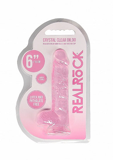 Realrock Crystal Clear - 6&quot; Realistic Dildo With Balls - Pink