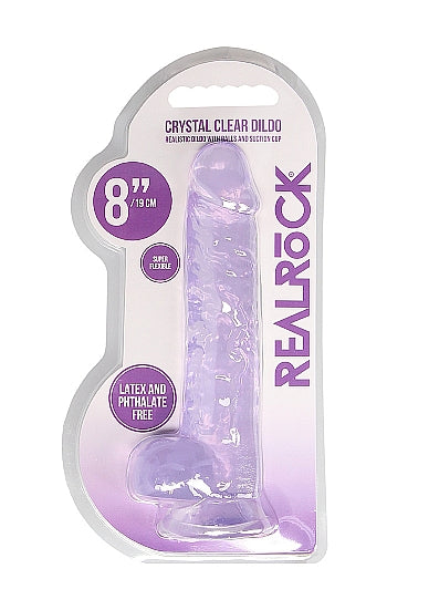 Realrock Crystal Clear - 8&quot; Realistic Dildo With Balls - Purple